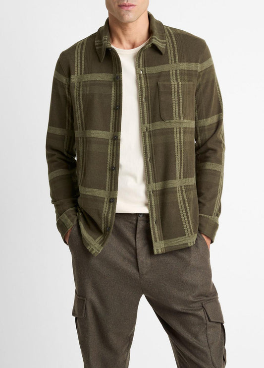 VINCE Men Plaid Cotton-Blend Shirt Jacket in Shirt Jackets DARK LEAF COMBO