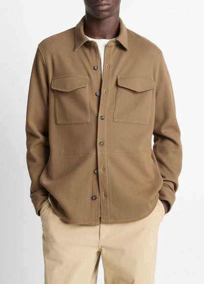 VINCE Men Double-Knit Cotton-Blend Piqué Shirt Jacket in Shirt Jackets HIGHLANDS/MEDIUM HEATHER GREY