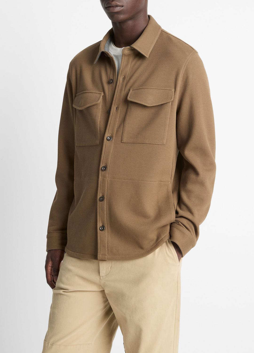 VINCE Men Double-Knit Cotton-Blend Piqué Shirt Jacket in Shirt Jackets HIGHLANDS/MEDIUM HEATHER GREY