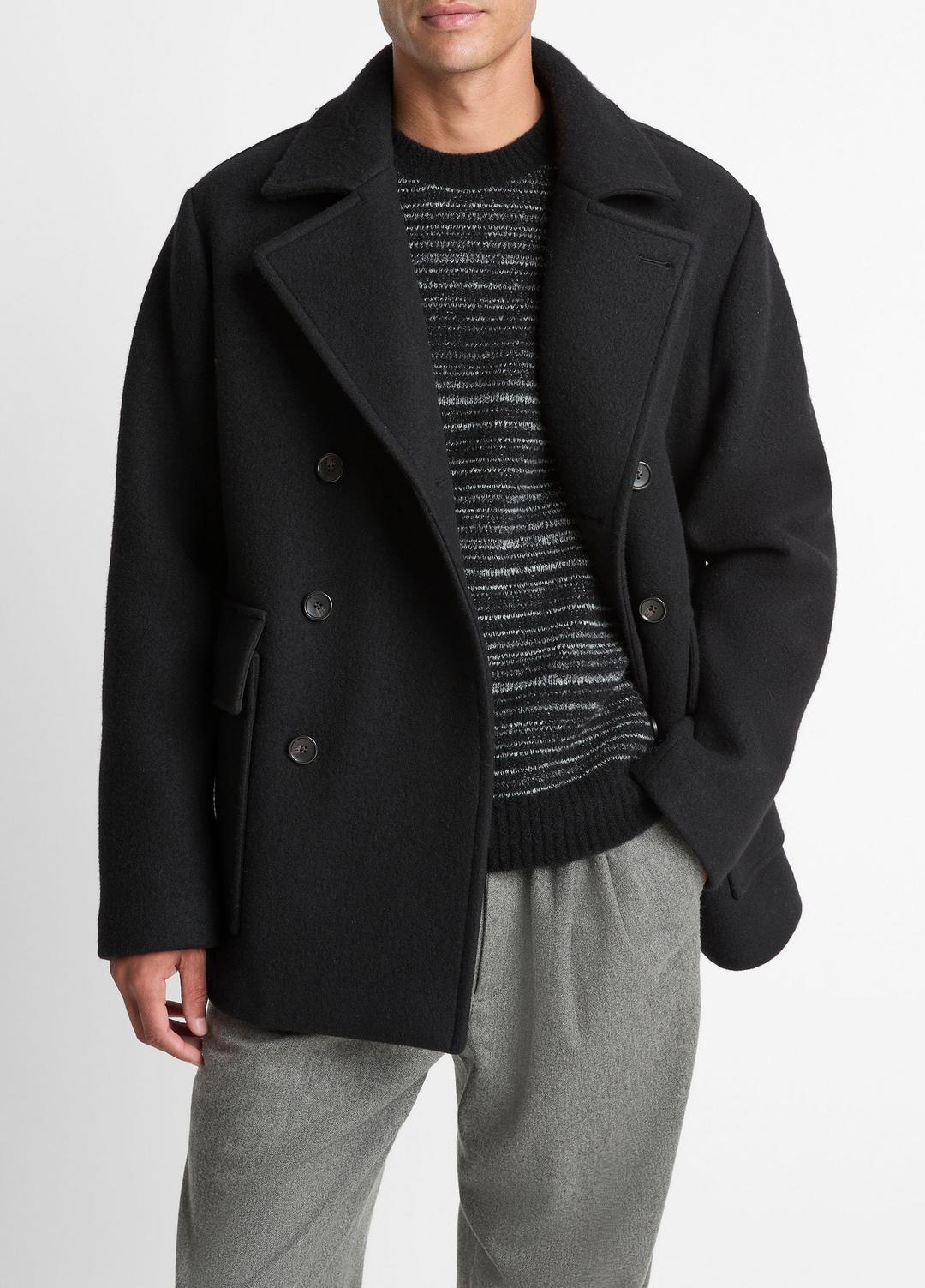 VINCE Men Italian Wool-Blend Peacoat in Coats BLACK
