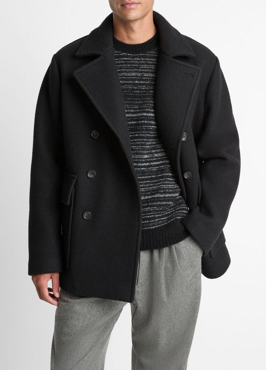 VINCE Men Italian Wool-Blend Peacoat in Coats BLACK