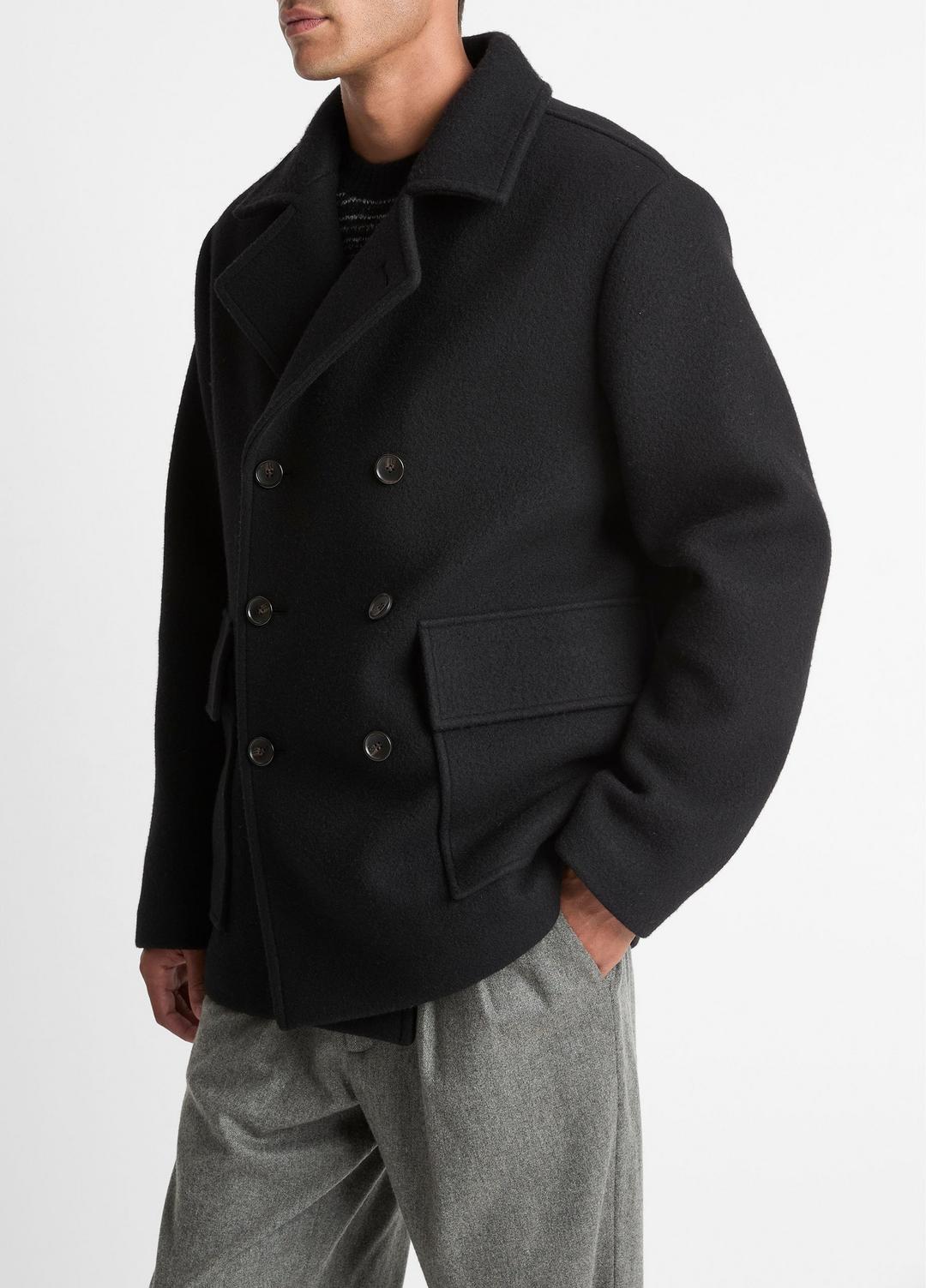 VINCE Men Italian Wool-Blend Peacoat in Coats BLACK