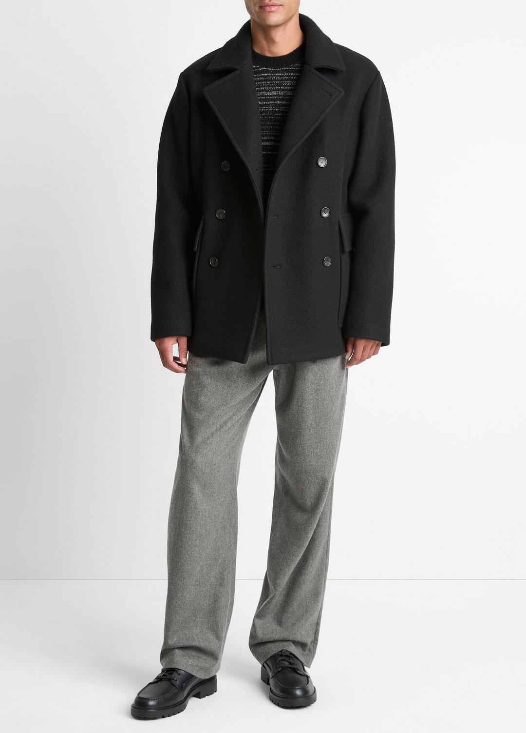 VINCE Men Italian Wool-Blend Peacoat in Coats BLACK