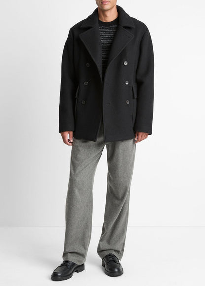 VINCE Men Italian Wool-Blend Peacoat in Coats BLACK