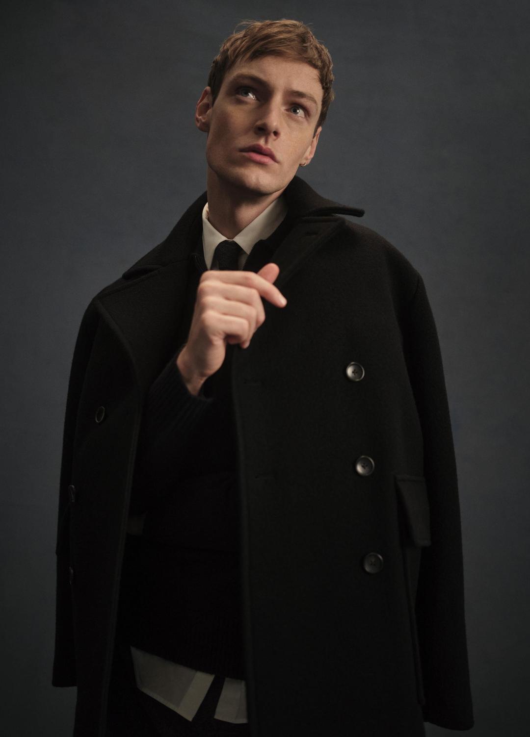 VINCE Men Italian Wool-Blend Peacoat in Coats BLACK