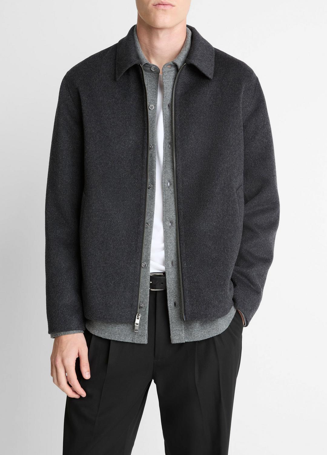 VINCE Men Splittable Wool-Blend Zip-Front Jacket in Jackets HEATHER BLACK