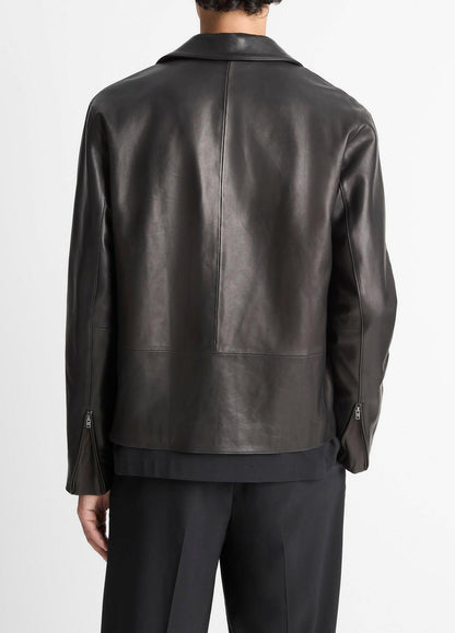 VINCE Men Leather Zip-Up Jacket in Leather Jackets BLACK