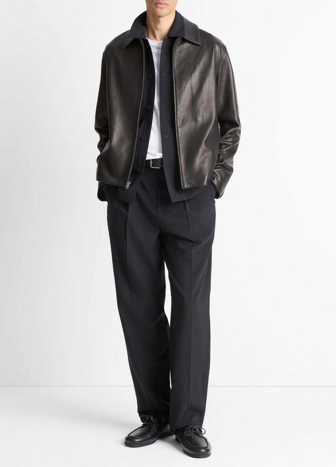 VINCE Men Leather Zip-Up Jacket in Leather Jackets BLACK