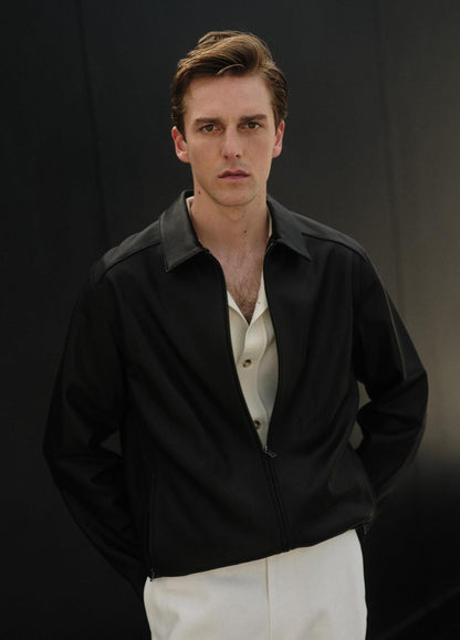 VINCE Men Leather Zip-Up Jacket in Leather Jackets BLACK