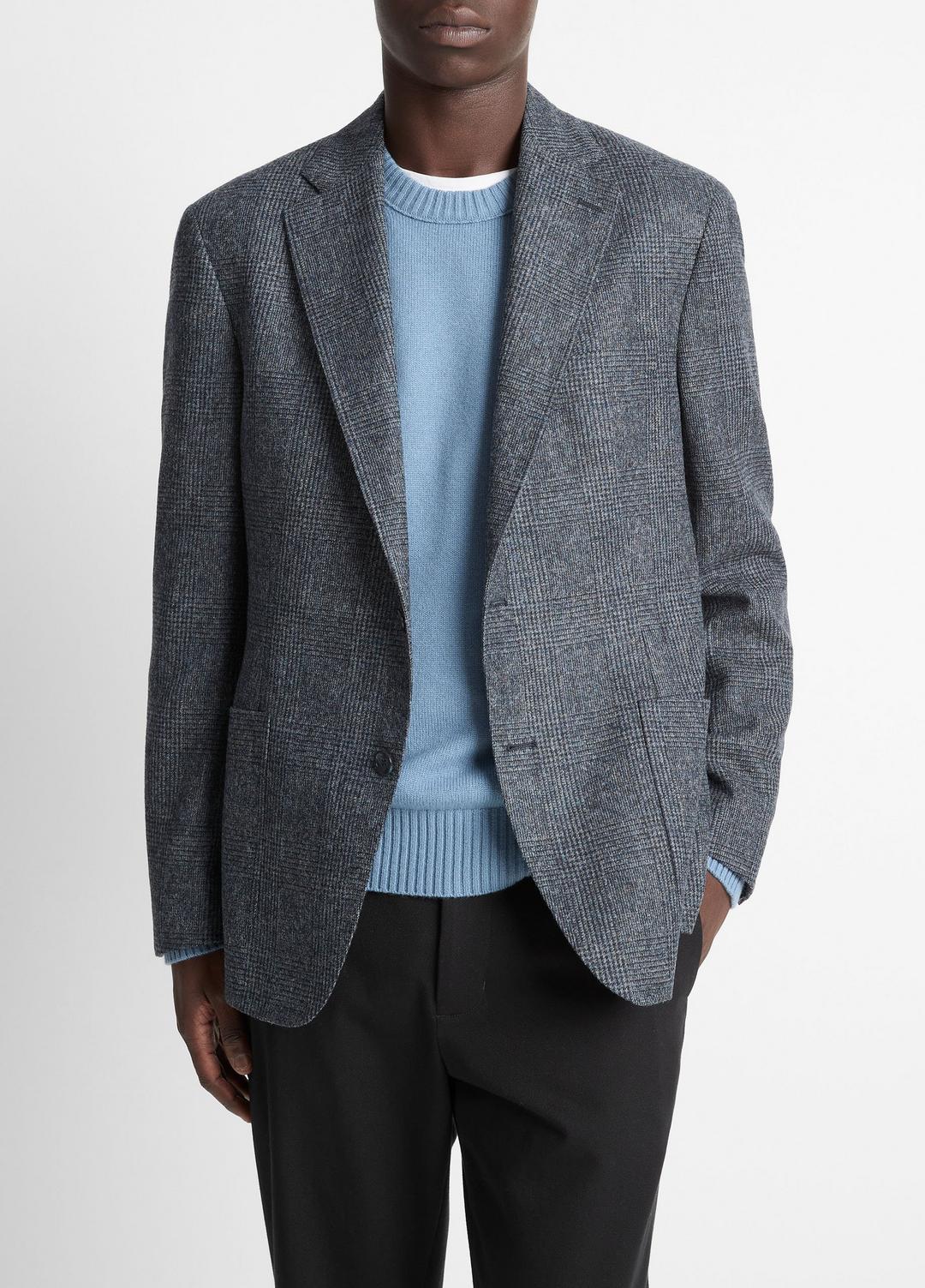 VINCE Men Plaid Alpaca-Blend Relaxed Sport Coat in Blazers NAVY/BLUE
