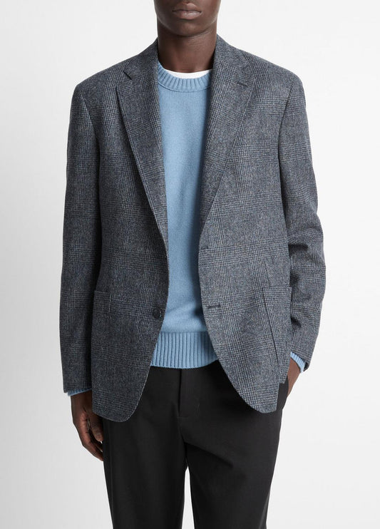 VINCE Men Plaid Alpaca-Blend Relaxed Sport Coat in Blazers NAVY/BLUE
