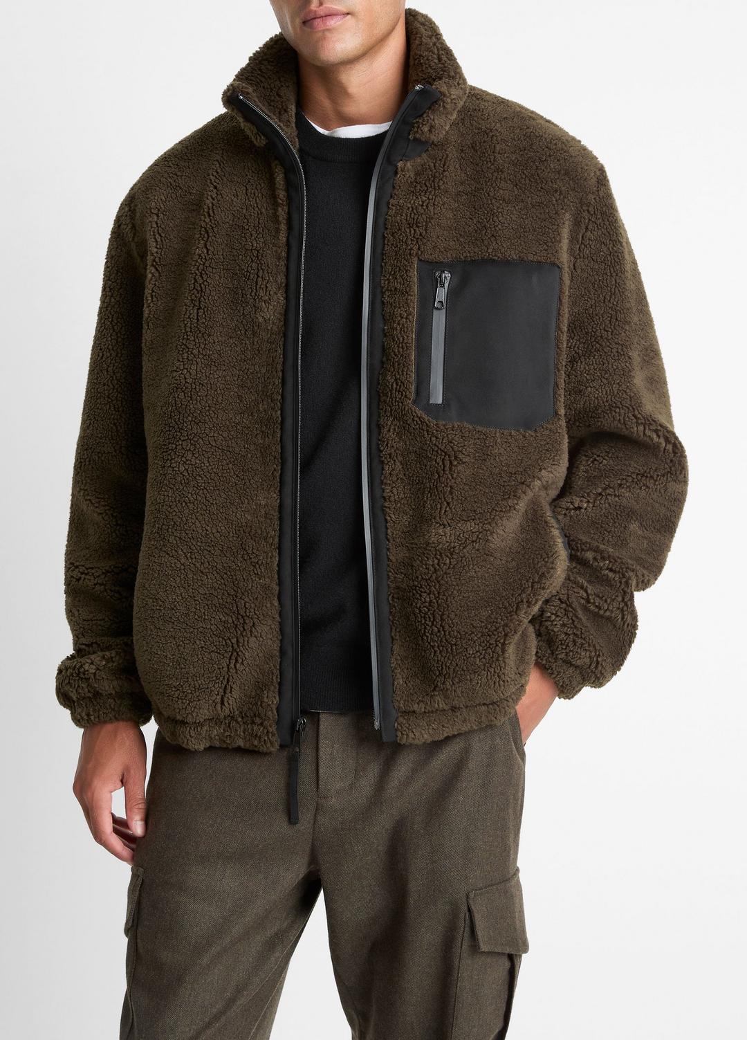 VINCE Men Sherpa Zip Jacket in Jackets DARK LEAF