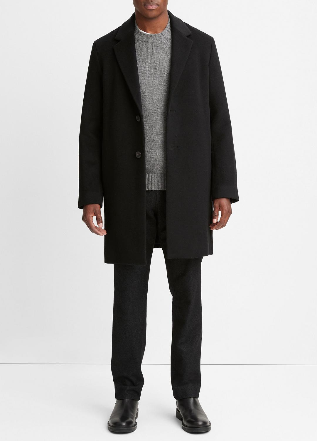 VINCE Men Classic Italian Wool-Blend Coat in Jackets & Outerwear BLACK