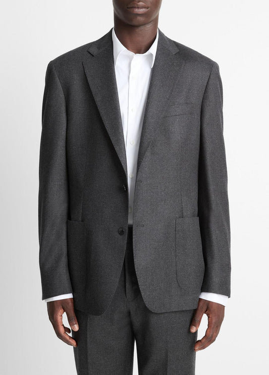 VINCE Men Wool-Silk Flannel Relaxed Sport Coat in Blazers CHARCOAL