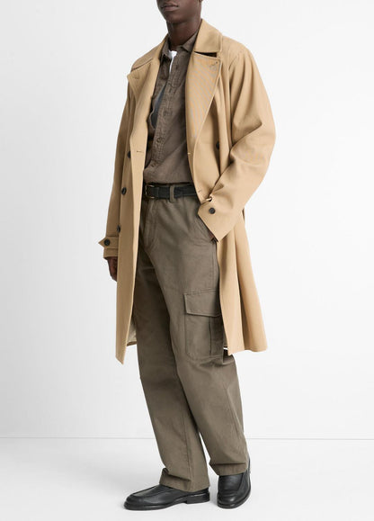 VINCE Men Italian Cotton Double-Breasted Trench Coat in Coats LIGHT BEACHWOOD