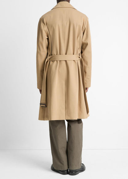 VINCE Men Italian Cotton Double-Breasted Trench Coat in Coats LIGHT BEACHWOOD