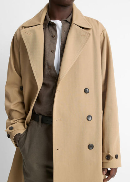 VINCE Men Italian Cotton Double-Breasted Trench Coat in Coats LIGHT BEACHWOOD