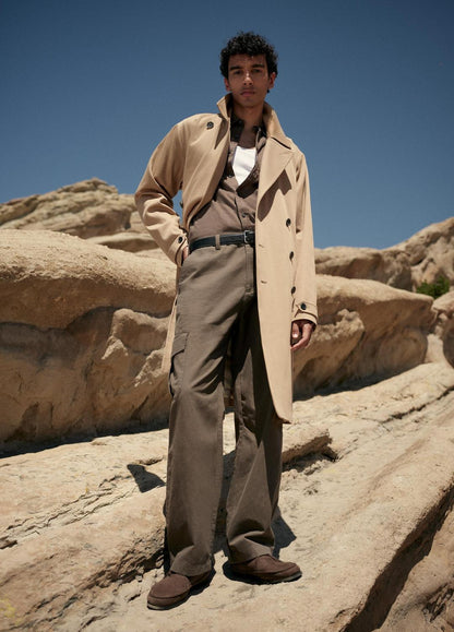 VINCE Men Italian Cotton Double-Breasted Trench Coat in Coats LIGHT BEACHWOOD