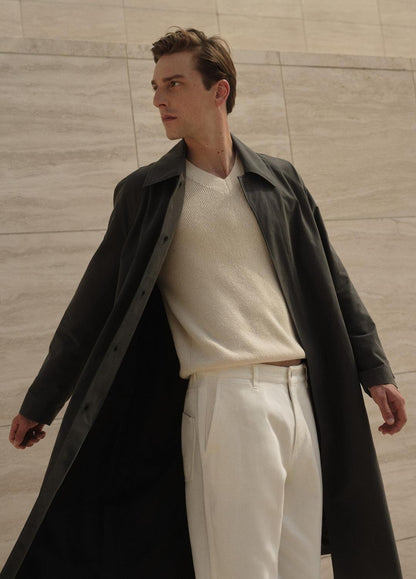 VINCE Men Cotton-Blend Single-Breasted Trench Coat in Coats SLATE