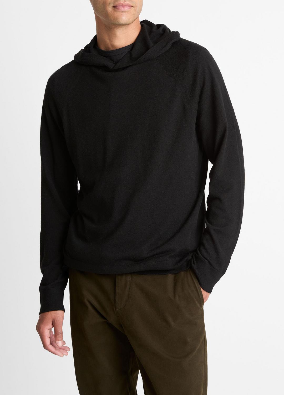 VINCE Men Featherweight Merino Wool-Cashmere Hoodie in Sweatshirts & Hoodies BLACK