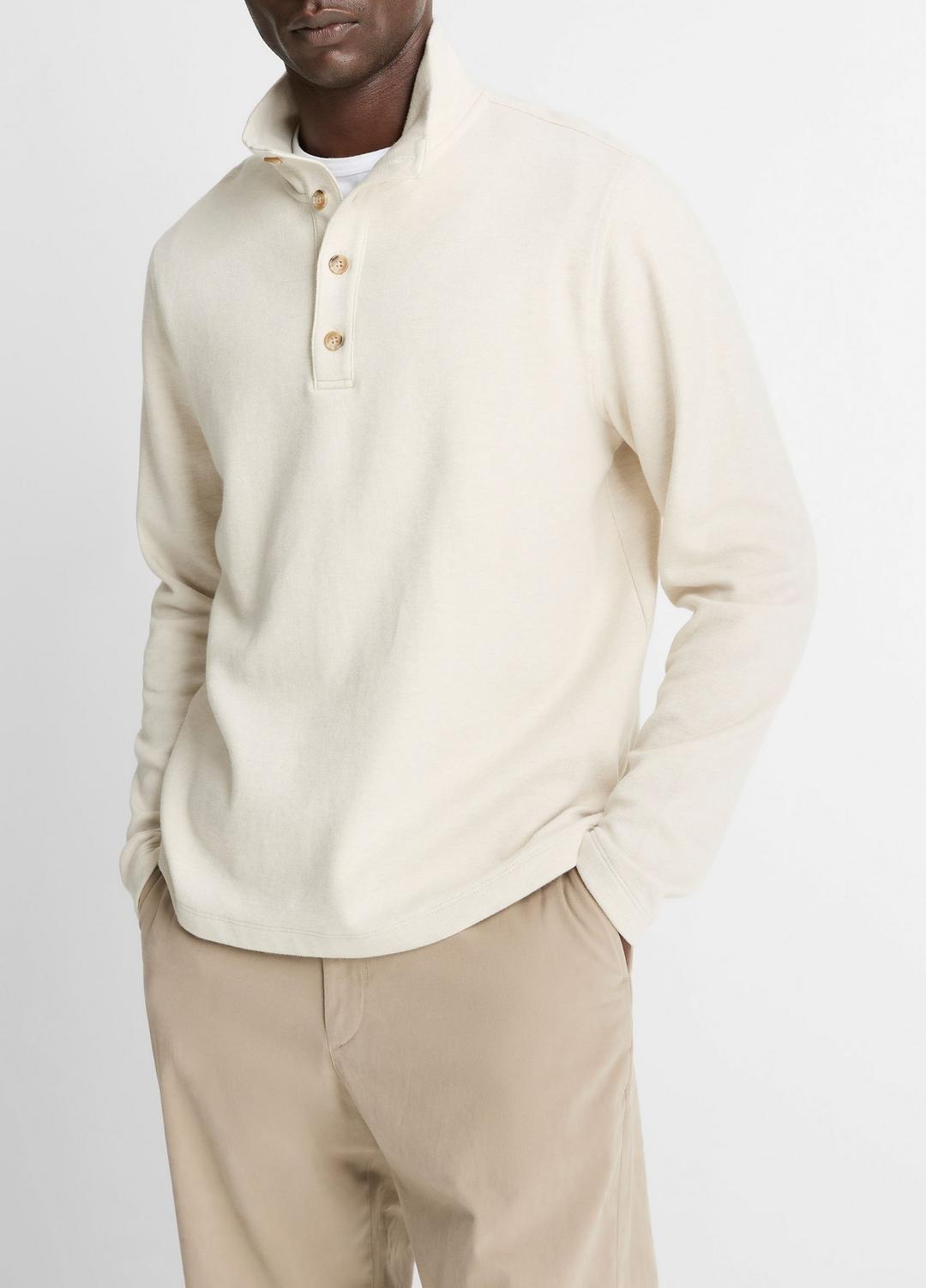 VINCE Men Cotton Button Mock-Neck Pullover in Sweatshirts & Hoodies HEATHER BONE
