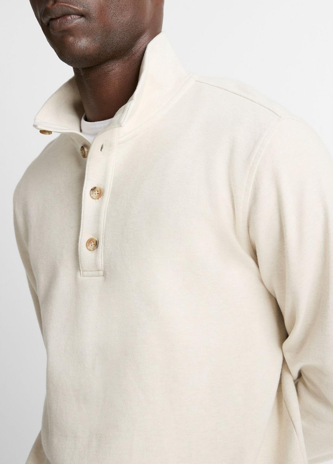 VINCE Men Cotton Button Mock-Neck Pullover in Sweatshirts & Hoodies HEATHER BONE