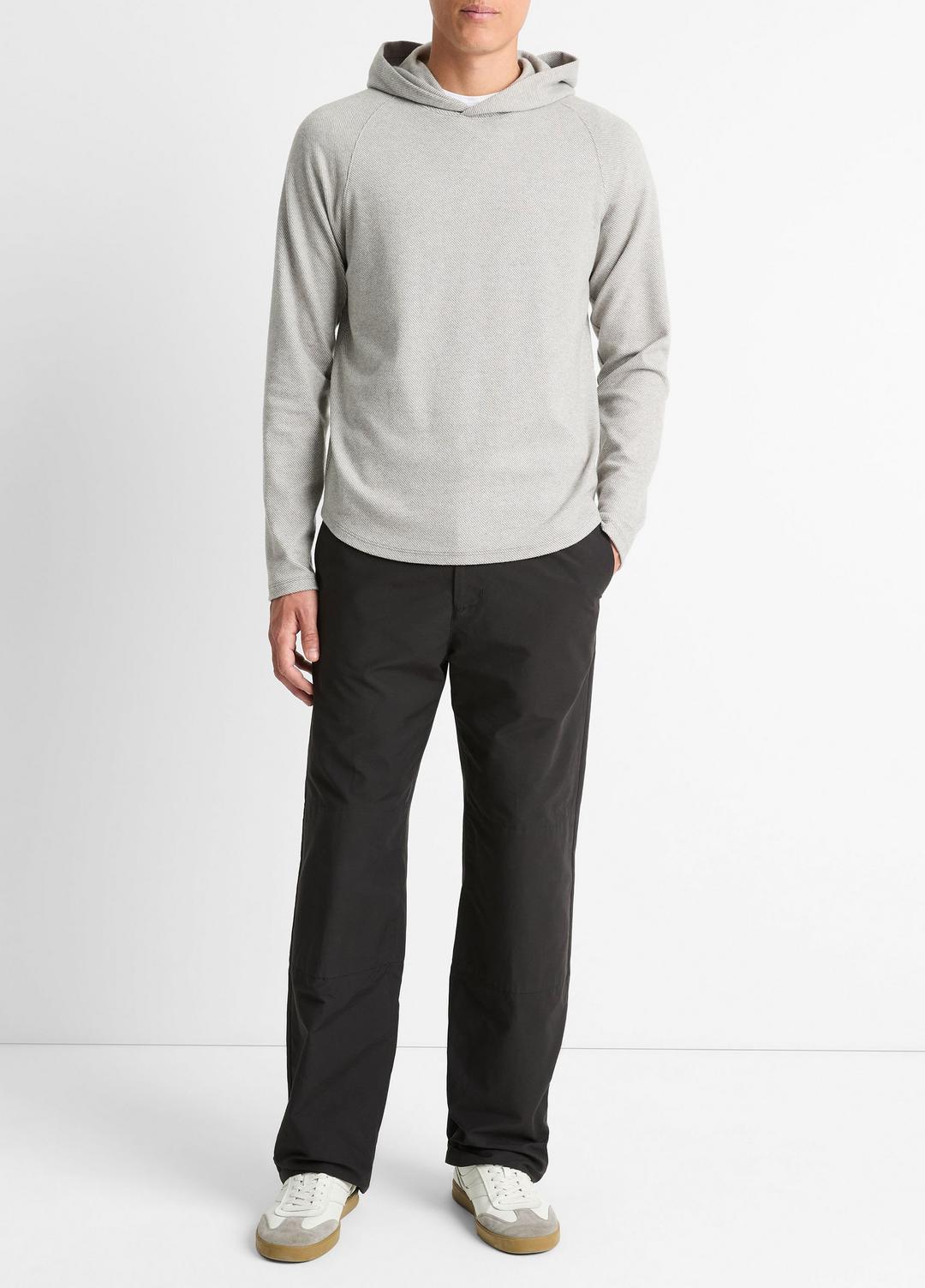VINCE Men Broken Twill Pullover Hoodie in Sweatshirts & Hoodies HEATHER GREY/OFF WHITE