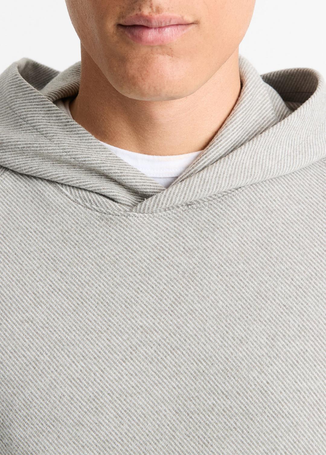 VINCE Men Broken Twill Pullover Hoodie in Sweatshirts & Hoodies HEATHER GREY/OFF WHITE