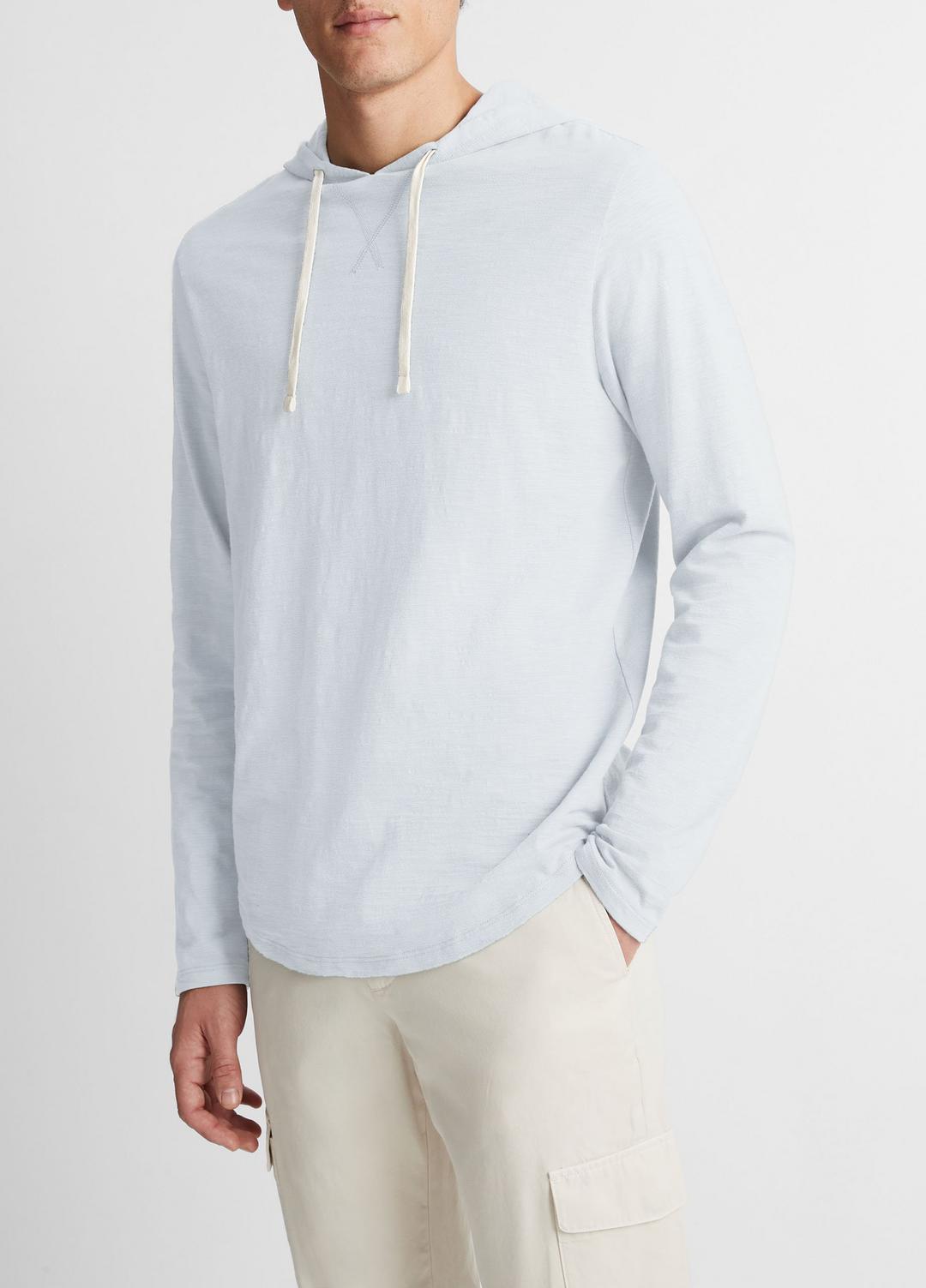 VINCE Men Textured Cotton Hoodie in Sweatshirts & Hoodies SHIRTING BLUE