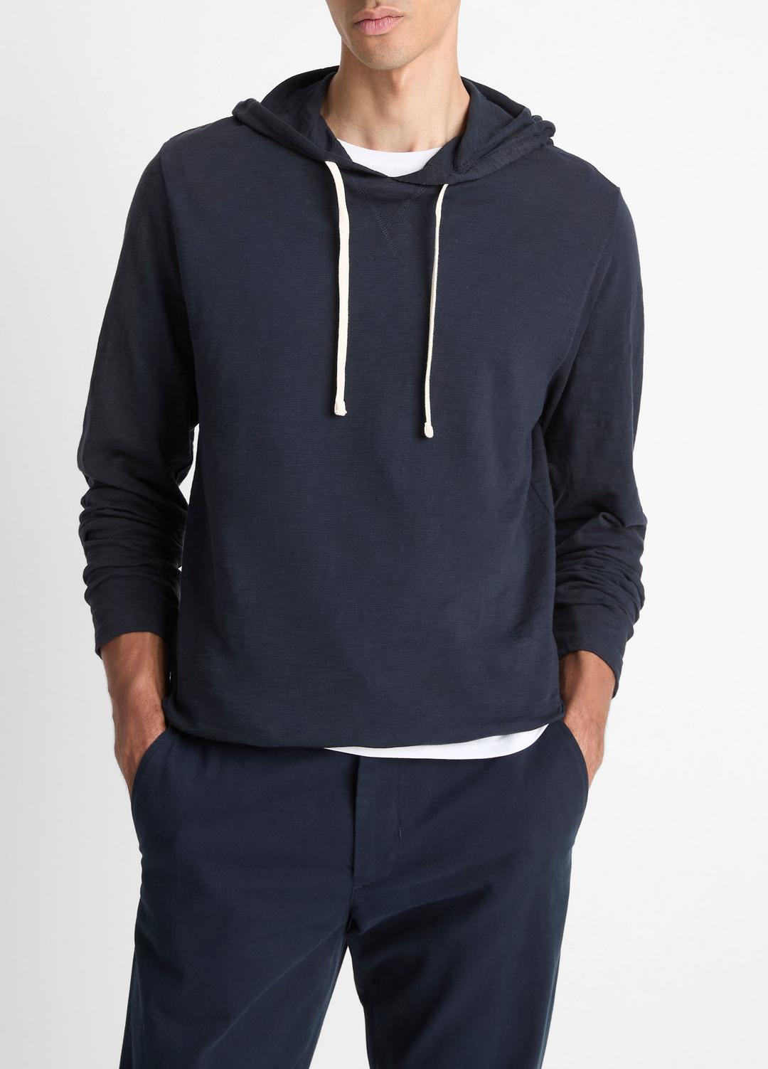 VINCE Men Textured Cotton Hoodie in Sweatshirts & Hoodies COASTAL BLUE