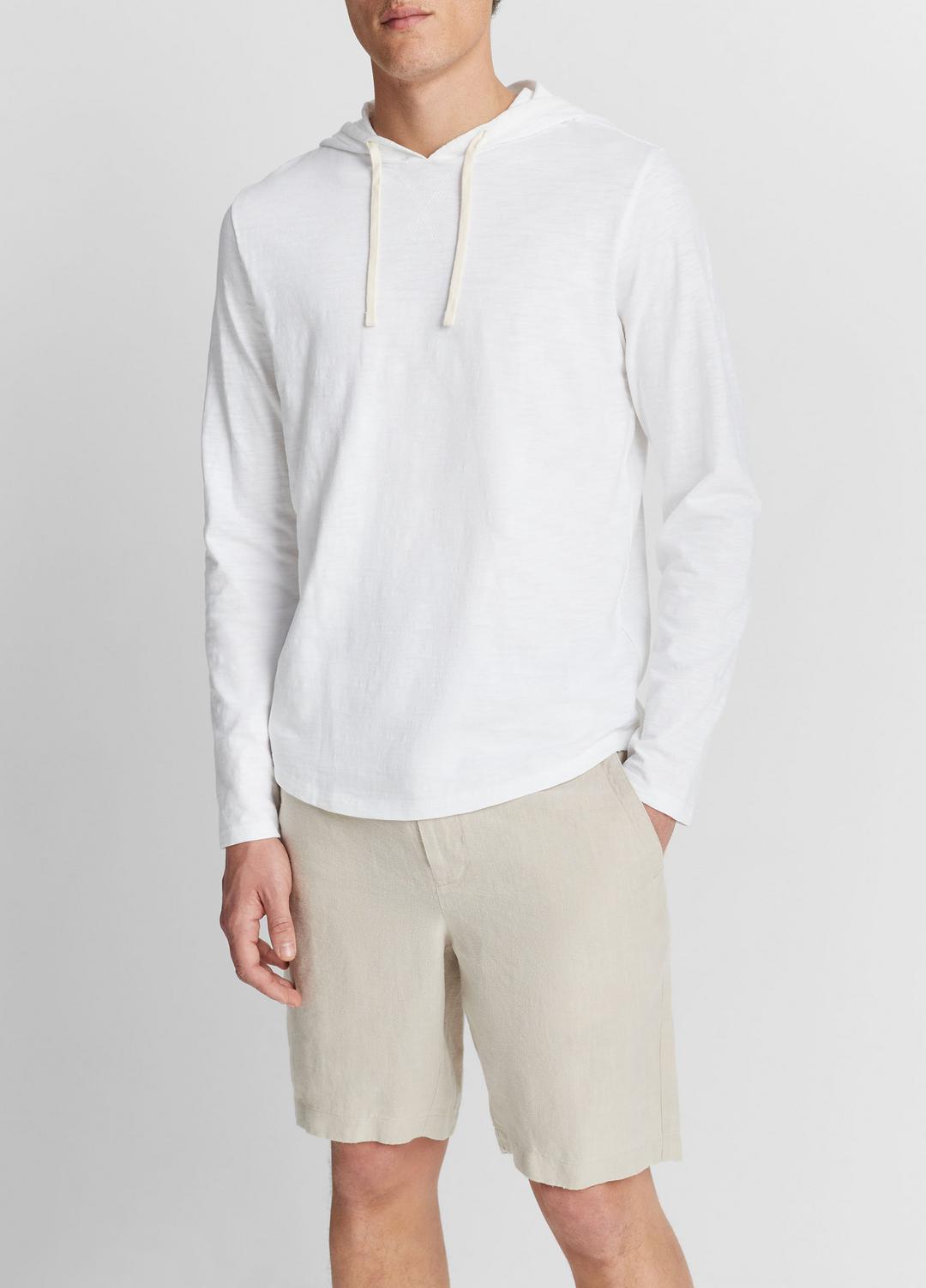 VINCE Men Textured Cotton Hoodie in Sweatshirts & Hoodies OPTIC WHITE