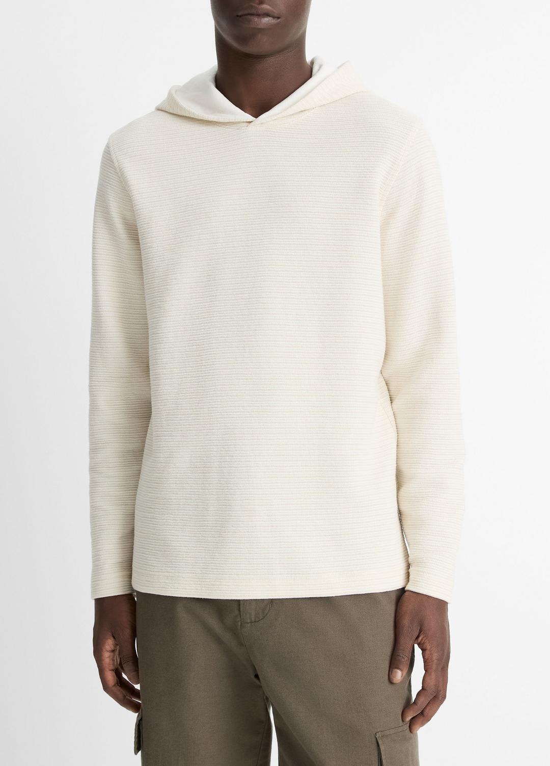 VINCE Men Variegated Stripe Double-Face Cotton-Blend Hoodie in Sweatshirts & Hoodies BAJA SAND/NATURAL