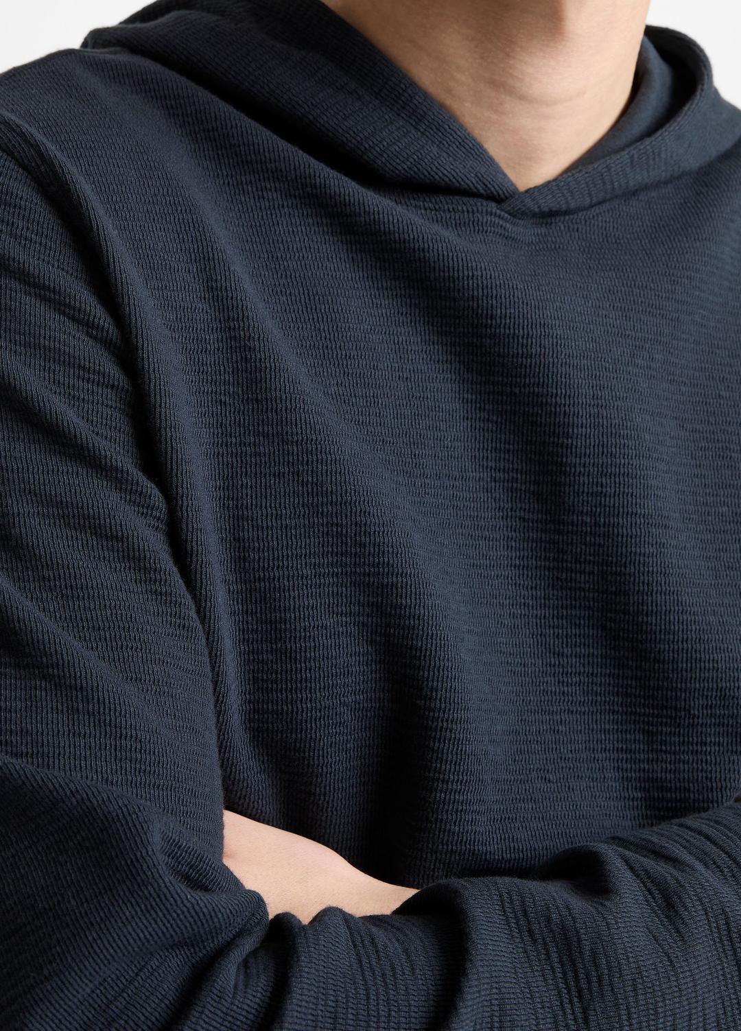 VINCE Men Variegated Stripe Double-Face Cotton-Blend Hoodie in Sweatshirts & Hoodies COASTAL BLUE/COASTAL BLUE