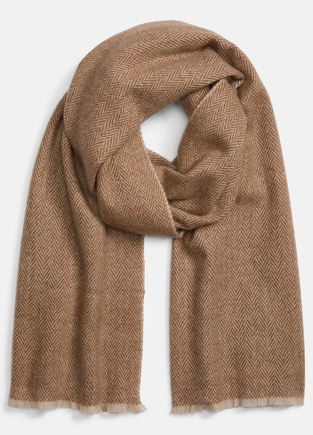 VINCE Men Herringbone Cashmere Scarf in Scarves & Hats WALNUT/HEATHER OAT