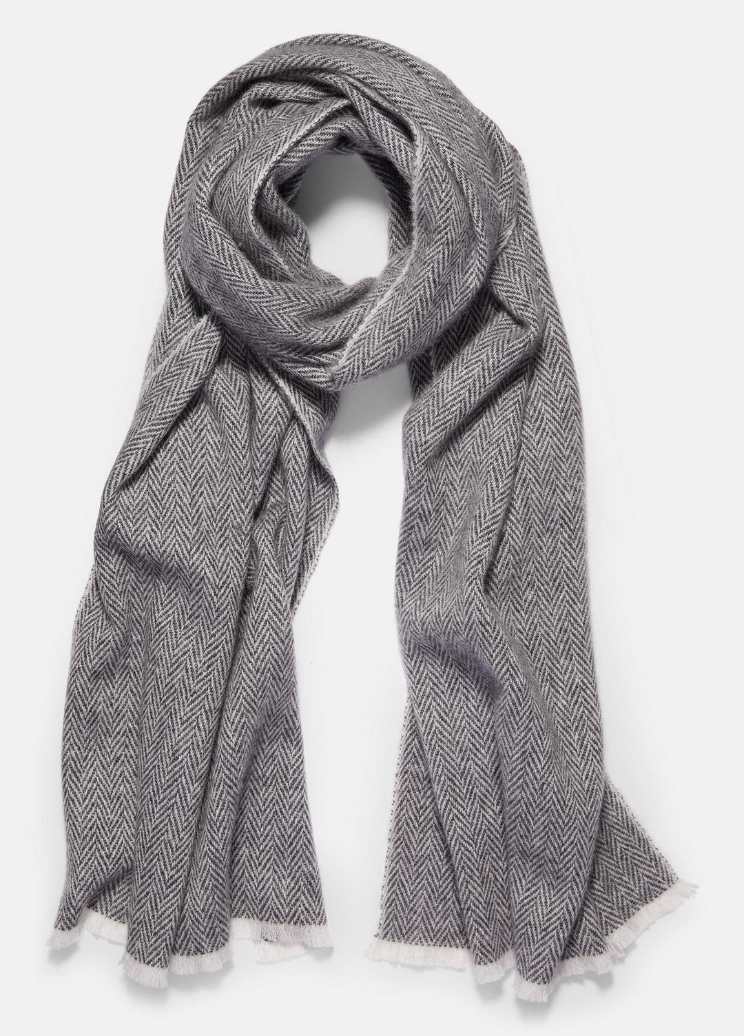 VINCE Men Herringbone Cashmere Scarf in Scarves & Hats WHITE/BLACK
