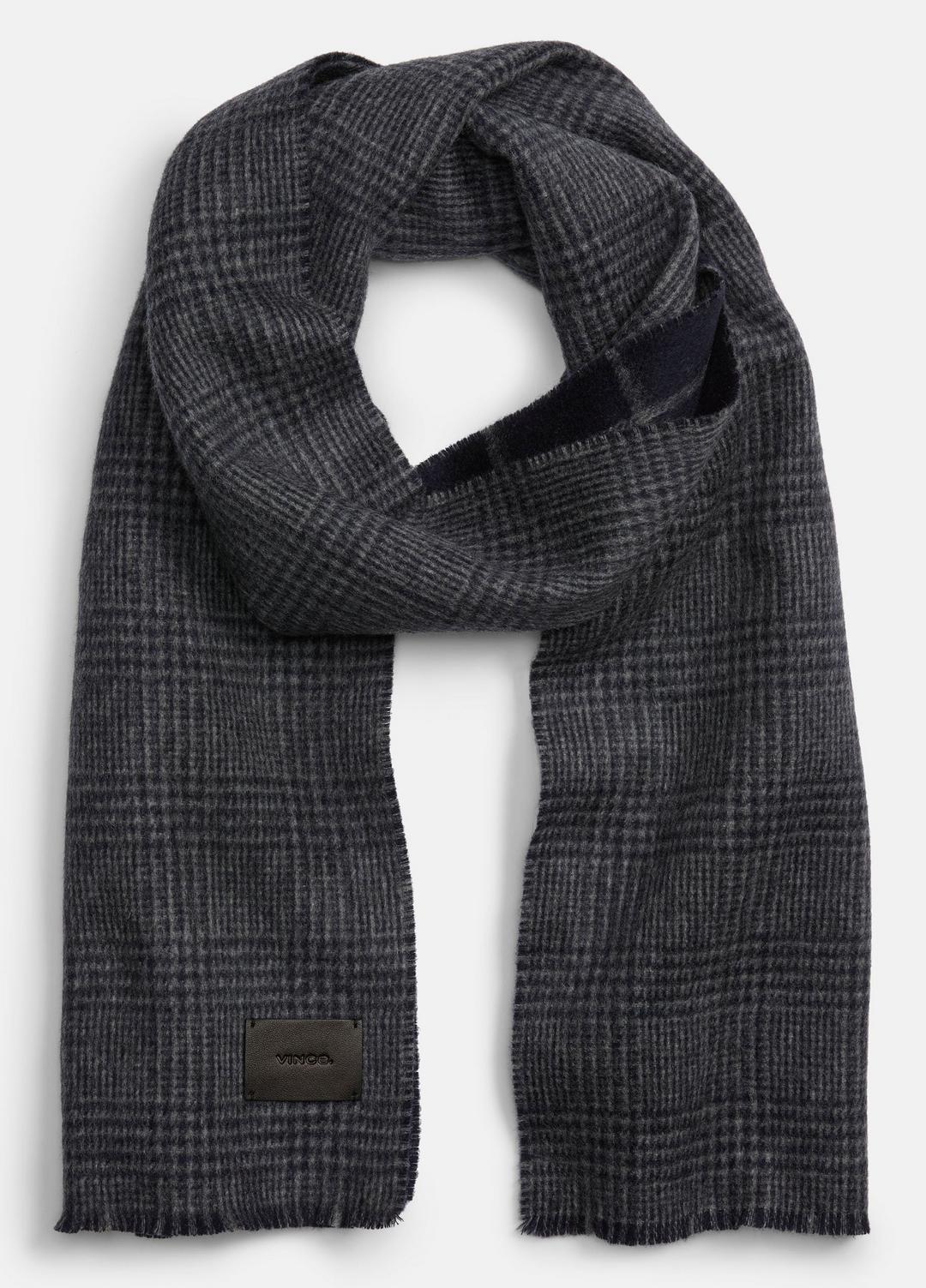 VINCE Men Double-Face Plaid Wool-Cashmere Scarf in Scarves & Hats COASTAL BLUE/MEDIUM HEATHER GREY