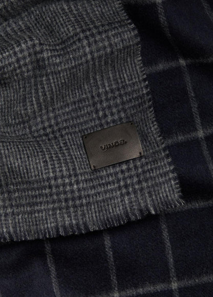 VINCE Men Double-Face Plaid Wool-Cashmere Scarf in Scarves & Hats COASTAL BLUE/MEDIUM HEATHER GREY