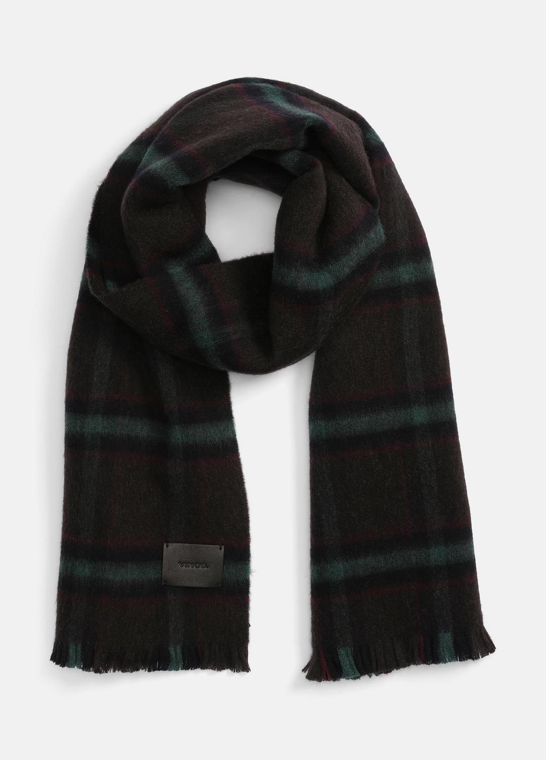 VINCE Men Brushed Holme Plaid Wool Scarf in Scarves & Hats BROWN