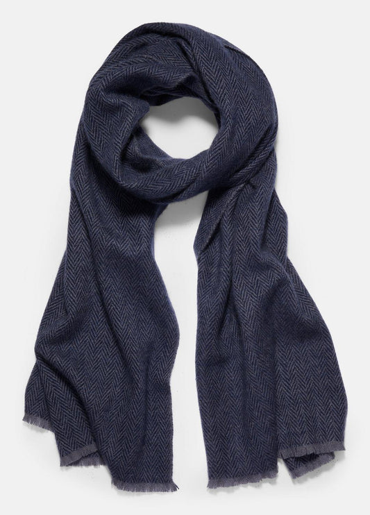 VINCE Men Herringbone Cashmere Scarf in Scarves & Hats COASTAL BLUE/IRIS BLUE