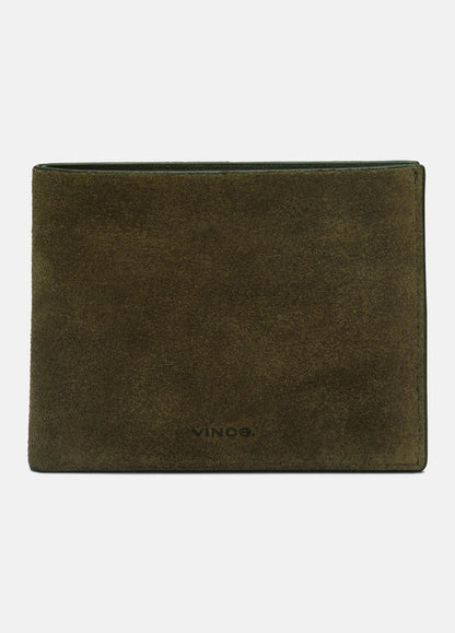 VINCE Men Suede Bifold Wallet in Bags DRIVER GREEN