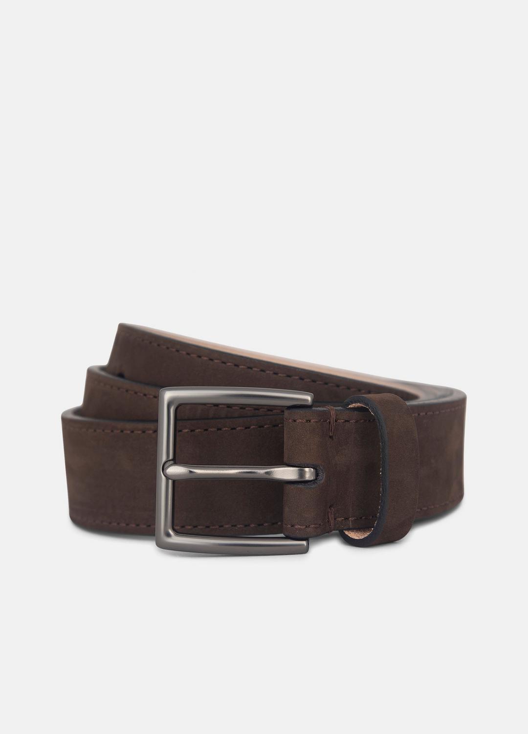 VINCE Men Men's 32mm Nubuck Leather Belt in Belts DARK ROAST/MATTE GUNMETAL