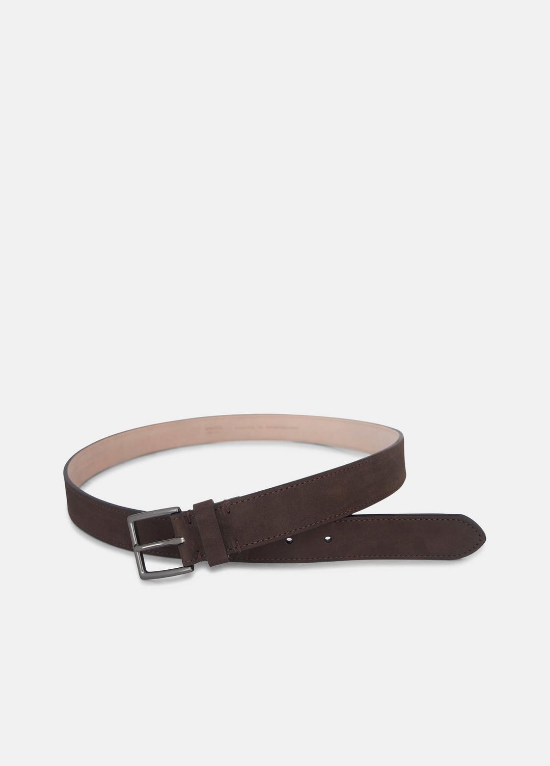 VINCE Men Men's 32mm Nubuck Leather Belt in Belts DARK ROAST/MATTE GUNMETAL