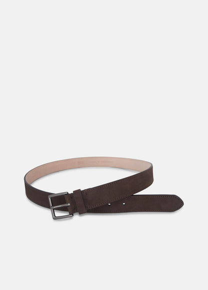 VINCE Men Men's 32mm Nubuck Leather Belt in Belts DARK ROAST/MATTE GUNMETAL