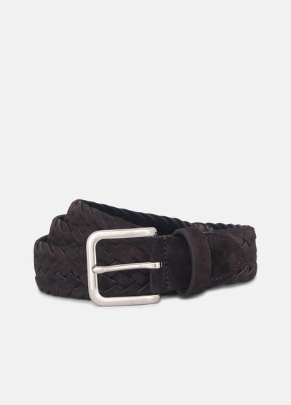 VINCE Men Men's 35mm Woven Suede Belt in Belts CHOCOLATE/PALLADIUM