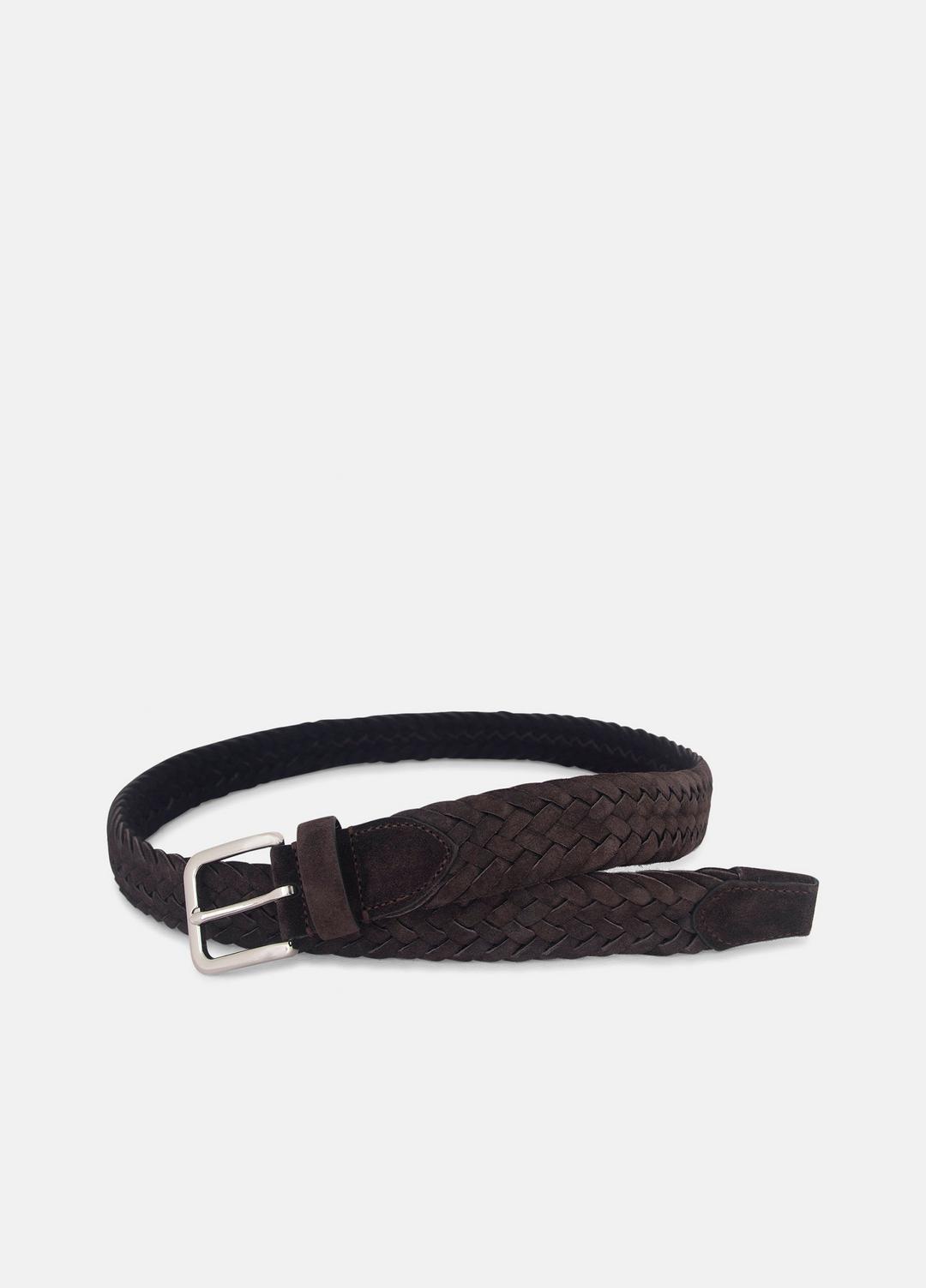 VINCE Men Men's 35mm Woven Suede Belt in Belts CHOCOLATE/PALLADIUM