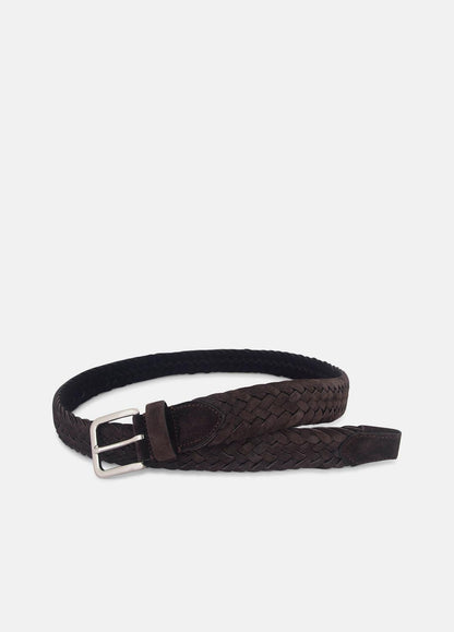 VINCE Men Men's 35mm Woven Suede Belt in Belts CHOCOLATE/PALLADIUM