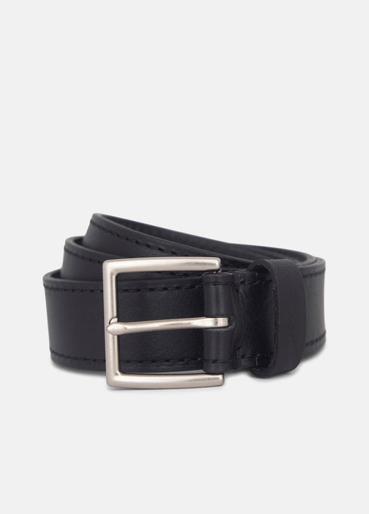 VINCE Men Men's 35mm Stitched Leather Belt in Belts BLACK/DULL NICKEL