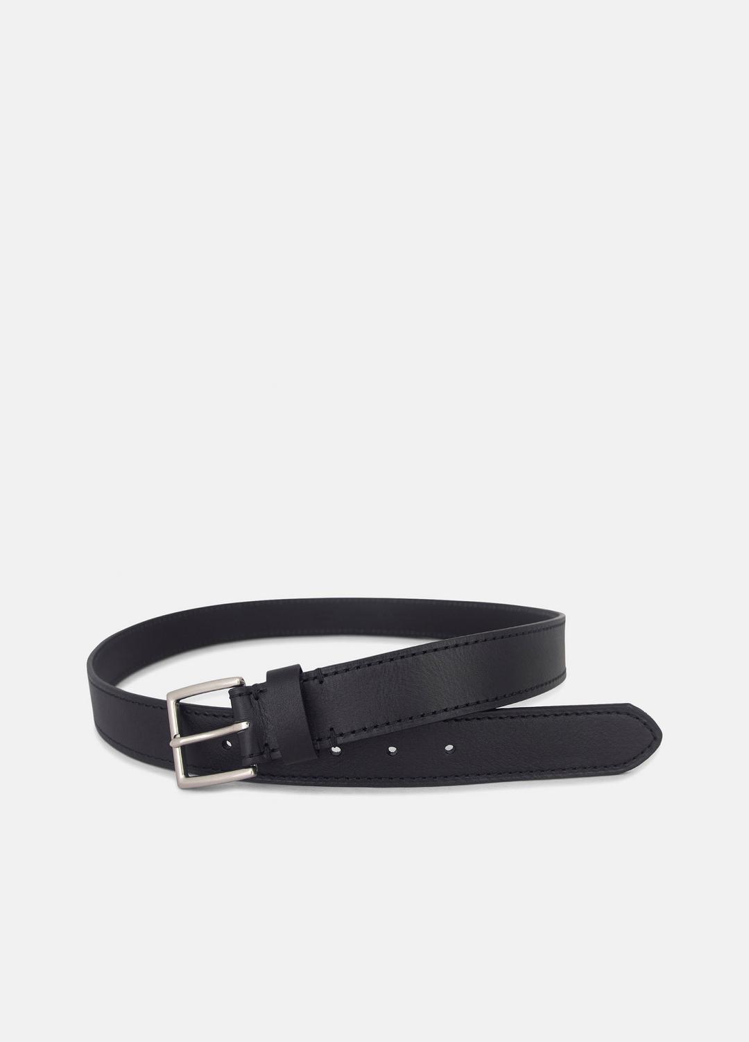 VINCE Men Men's 35mm Stitched Leather Belt in Belts BLACK/DULL NICKEL