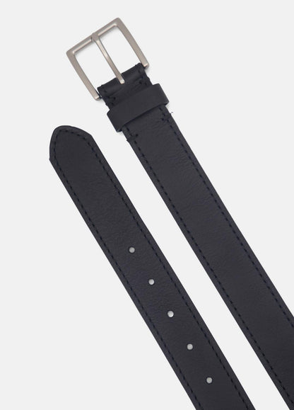 VINCE Men Men's 35mm Stitched Leather Belt in Belts BLACK/DULL NICKEL