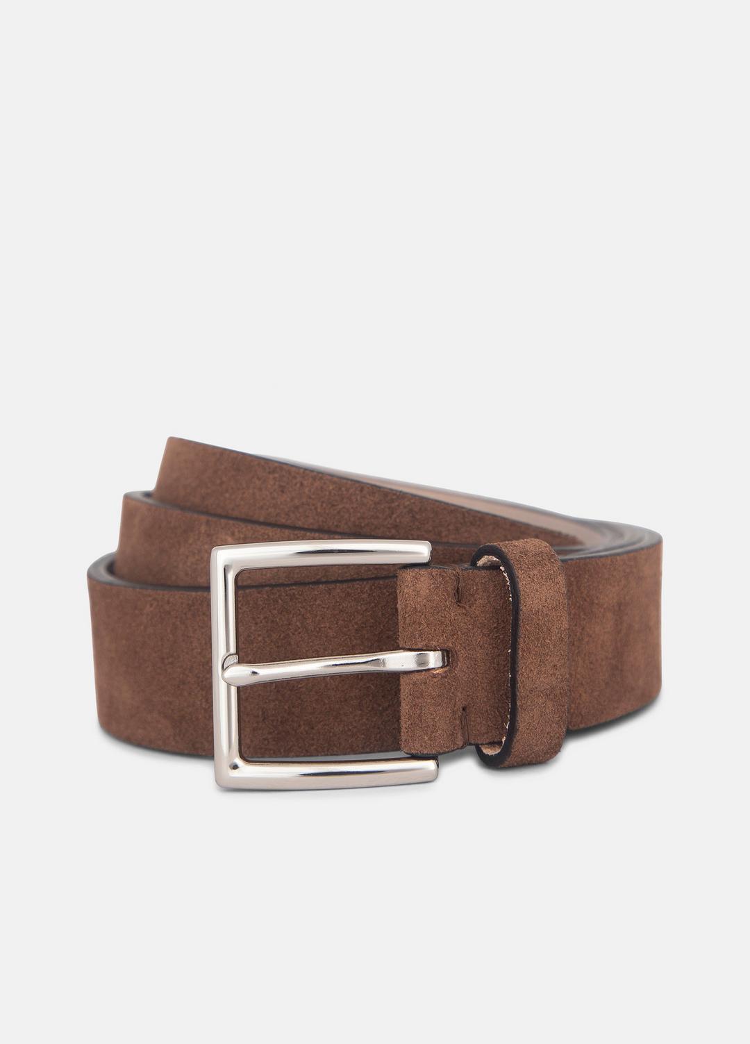 VINCE Men Men's 35mm Suede Belt in Belts CHOCOLATE/PALLADIUM